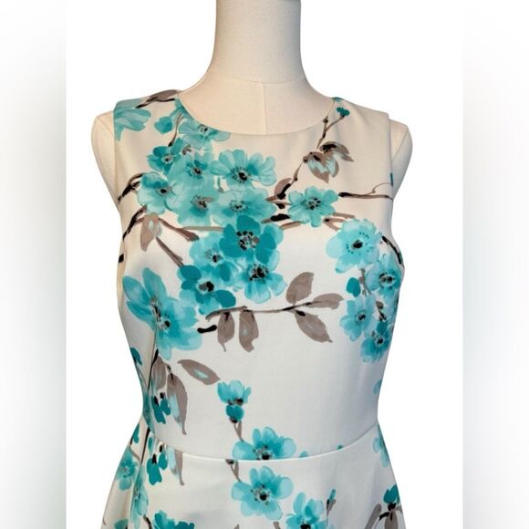Jessica Howard White Teal Floral Fit Flare Dress 10P - Picture 3 of 9